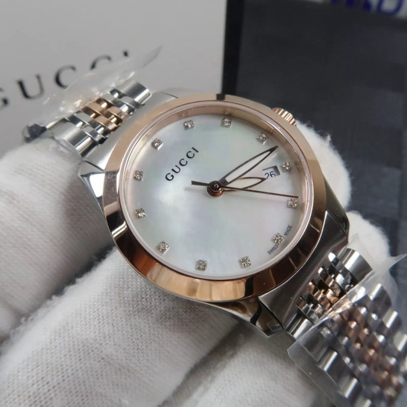 Gucci Women's YA126513 Gucci timeless Steel and Yellow PVD White Dial Watch - Picture 4 of 7